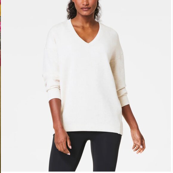 BRAND NEW: SPANX Brushed V-Neck Tunic, Cream 1X - Picture 1 of 6
